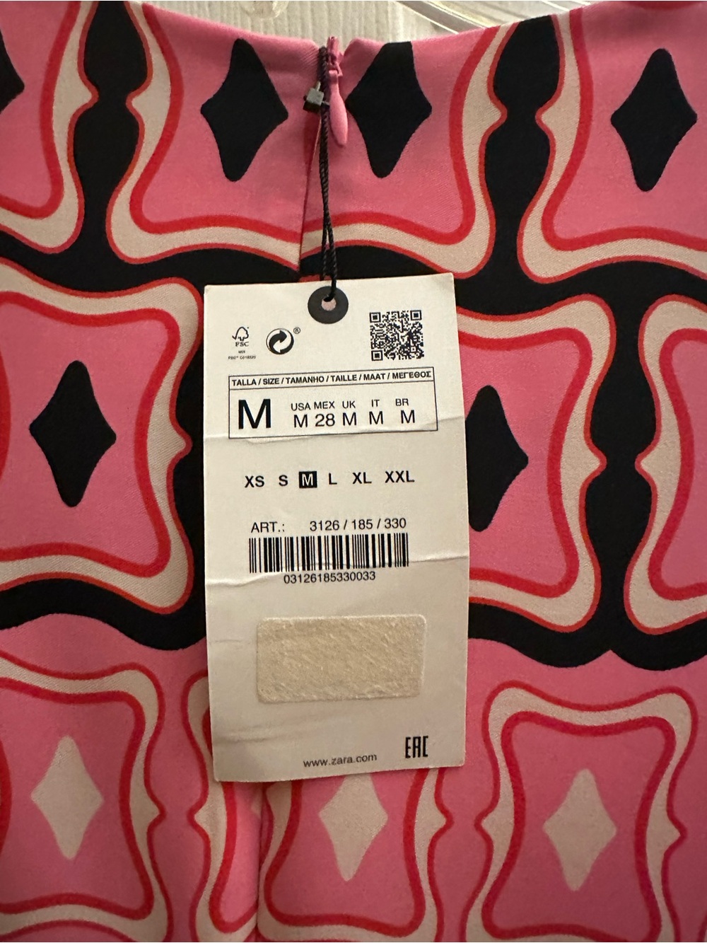 ZARA Pink & Black Geometric Long Sleeve Mod Dress (rare & retired)- NWT - Picture 3 of 8